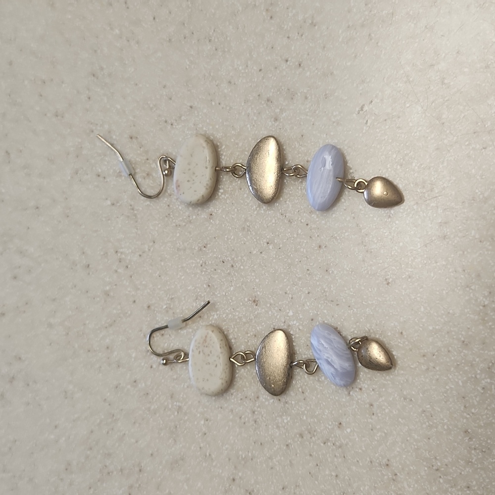 Gold/Lavendar Multi Shaped Drop Earrings, GUC